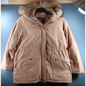 Vintage Pendleton Tan Parka Coat Removable Real Finnish Fur Hood Woman's Large